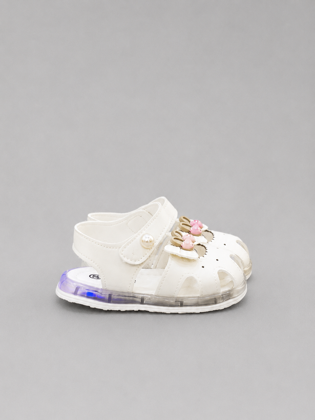 صندل تابستانی دخترانه چراغدار رنگ سفید وارداتی برند k-shoes