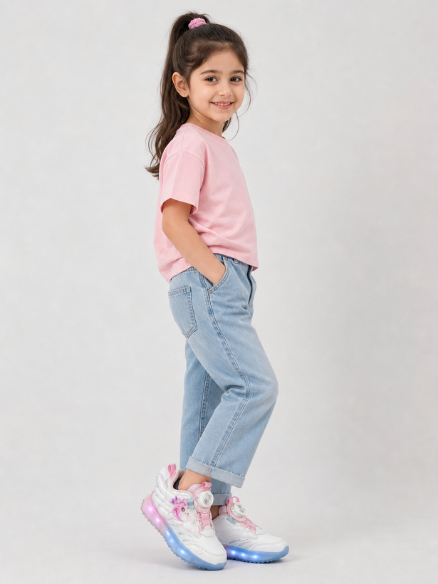 کفش اسپرت دخترانه وارداتی چراغ دار طرح PONY رنگ صورتی