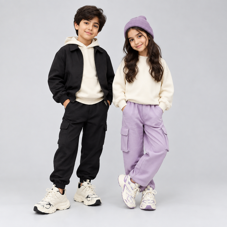 کتانی بچگانه وارداتی اورجینال برند TWHQTKIDS مدل اسپرت لژدار رنگ کرم مشکی(چسبی)