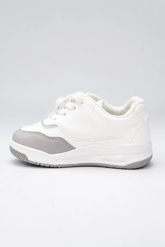 ونس بچگانه وارداتی طرح New Balance 550 - سفید طوسی (بند تزیینی)