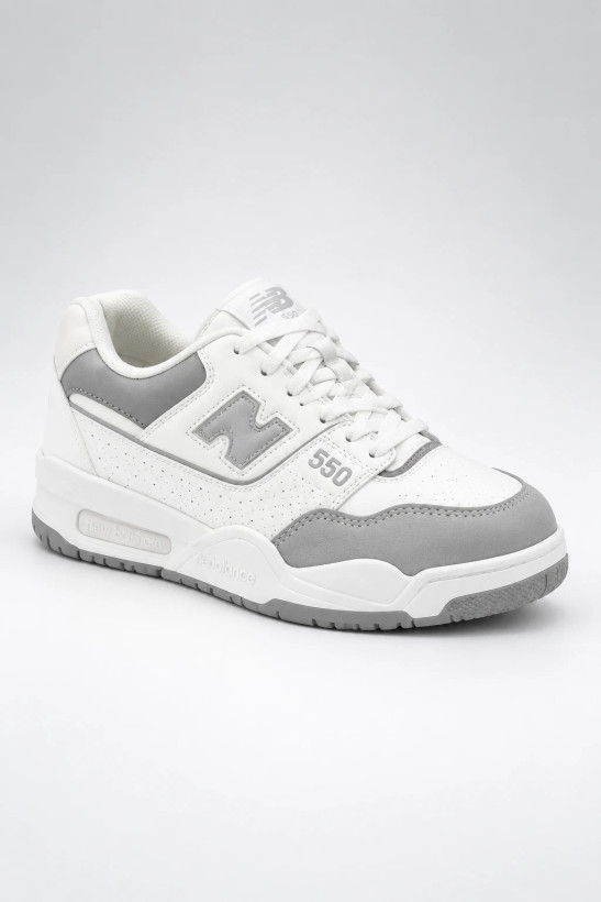 ونس بچگانه وارداتی طرح New Balance 550 - سفید طوسی (بند تزیینی)