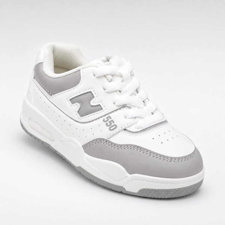ونس بچگانه وارداتی طرح New Balance 550 - سفید طوسی (بند تزیینی)