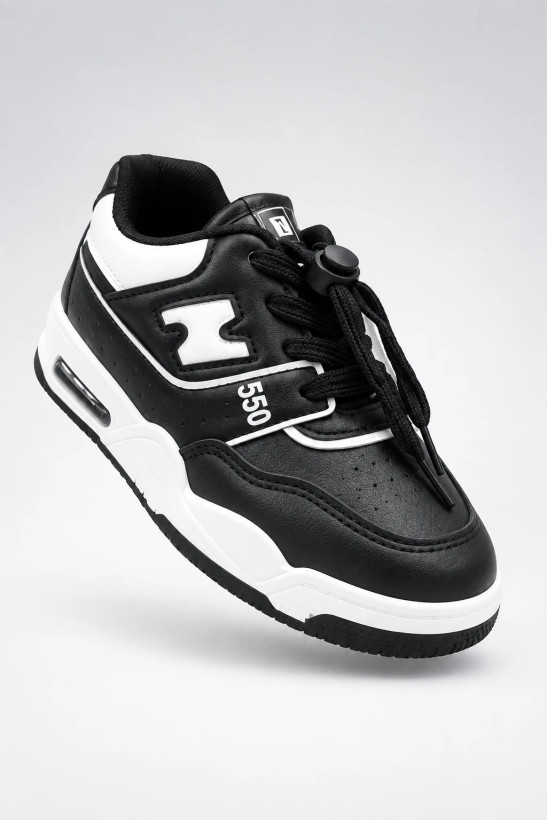 ونس بچگانه وارداتی طرح New Balance 550 - مشکی سفید (بند تزیینی)