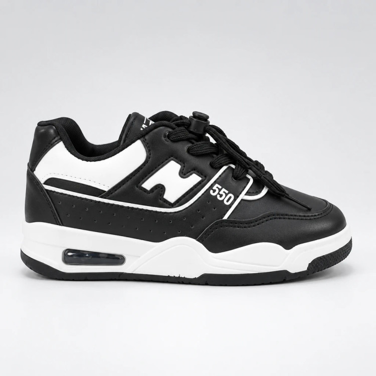 ونس بچگانه وارداتی طرح New Balance 550 - مشکی سفید (بند تزیینی)